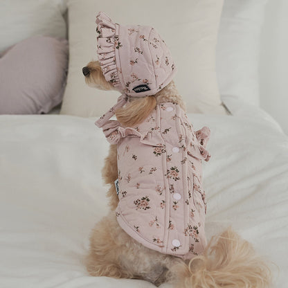 韓國新品上架【梨花娘】🐾BAILEY 🐶秋冬新品 親膚保暖純棉荷葉邊復古小碎花寵物服飾(2色)