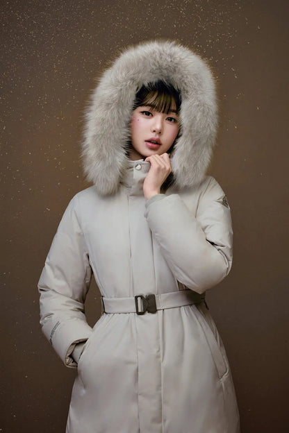 🆕新品上架【梨花娘】法國品牌 EIDER La Bel 張員瑛推薦款連帽狐狸毛領連帽可拆洋裝羽絨大衣外套(2色)