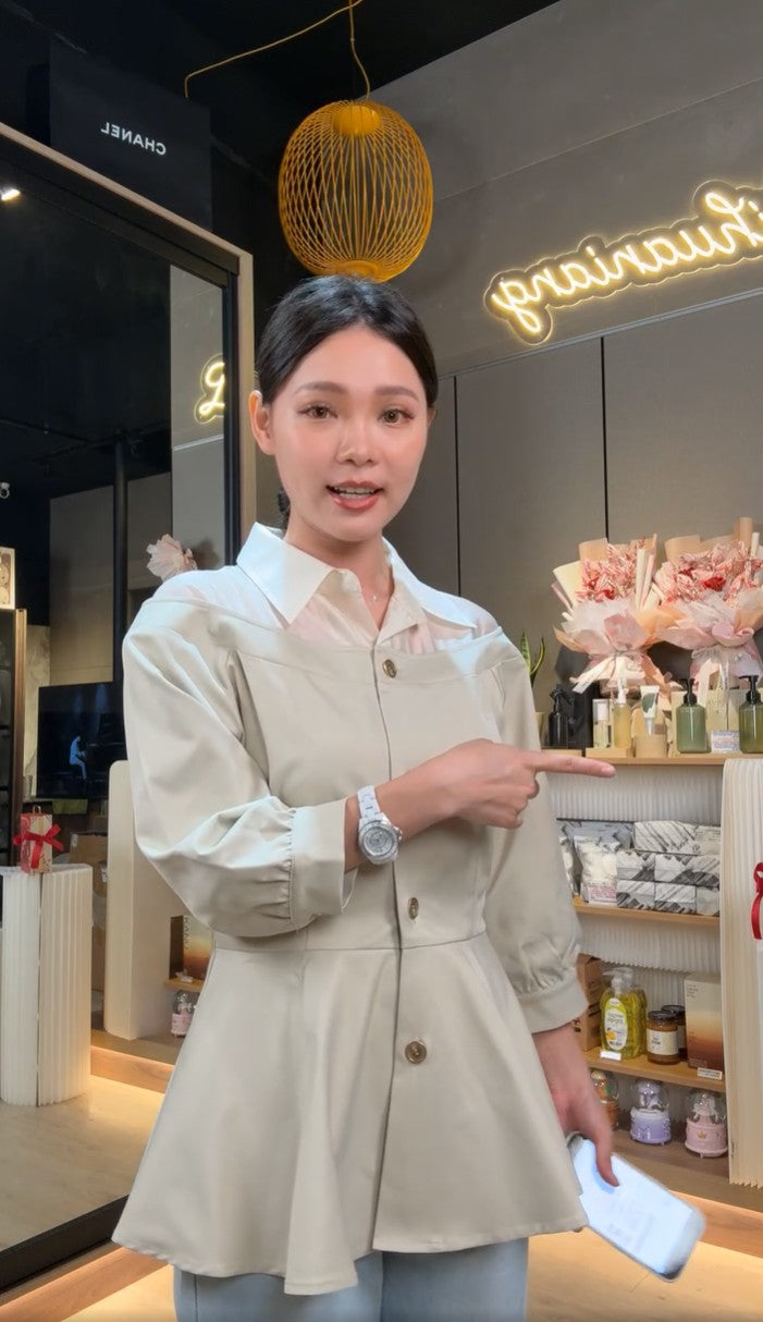 💖新品上架【梨花瑪雅】自訂款設計挺感絕美透膚傘擺經典修身襯衫(三色)限量販售