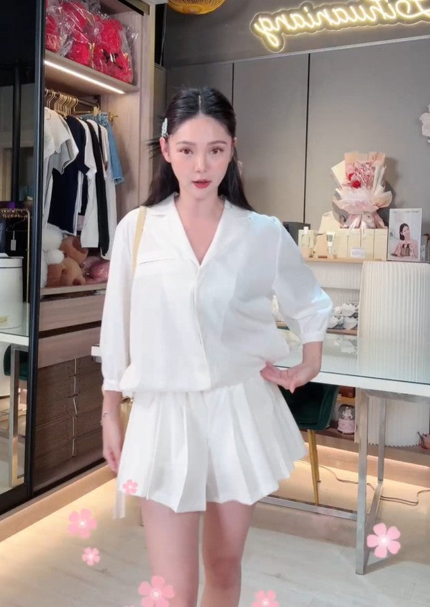 💖新品上架【梨花瑪雅】韓國設計自訂款高級感小眾百摺親膚繫帶連身褲裙(2色)