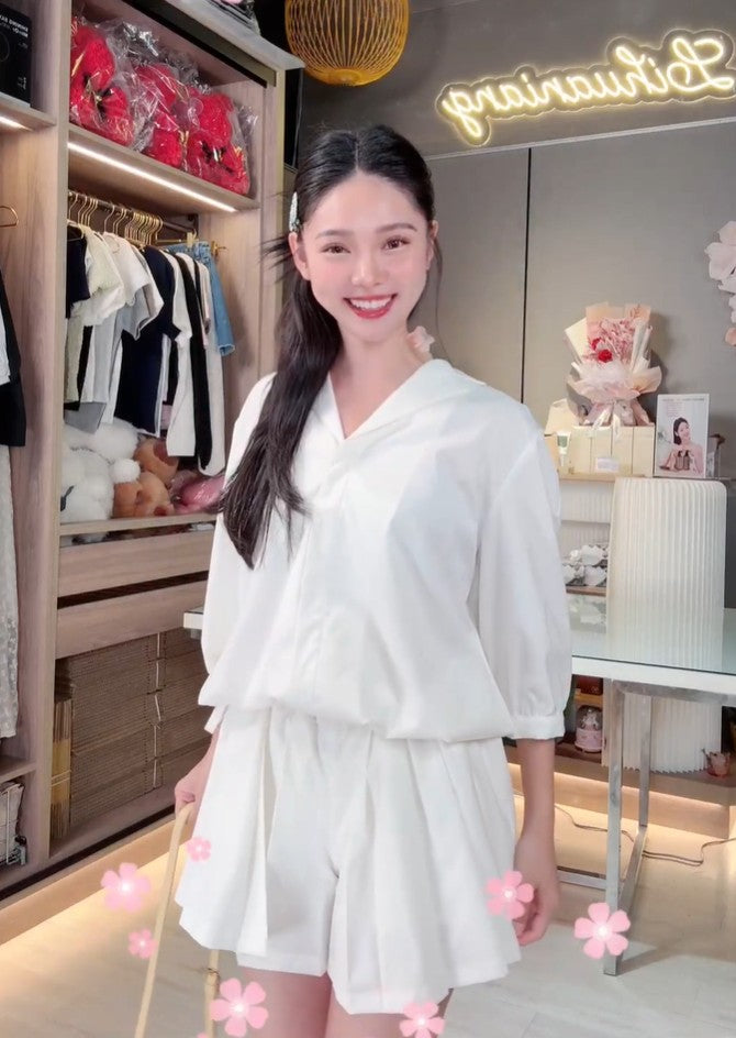 💖新品上架【梨花瑪雅】韓國設計自訂款高級感小眾百摺親膚繫帶連身褲裙(2色)