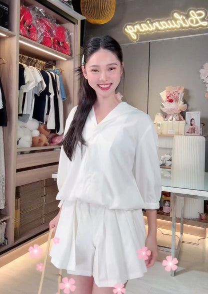 💖新品上架【梨花瑪雅】韓國設計自訂款高級感小眾百摺親膚繫帶連身褲裙(2色)