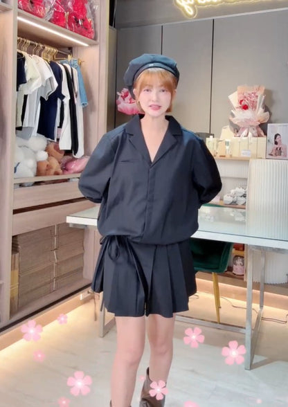 💖新品上架【梨花瑪雅】韓國設計自訂款高級感小眾百摺親膚繫帶連身褲裙(2色)