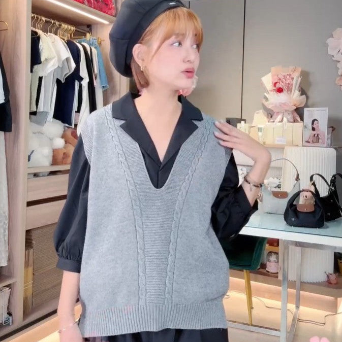 🆕新品上架【梨花瑪雅】早秋新款🐑🐏羊毛衫馬甲領V領疊穿寬鬆復古背心(3色)🤞