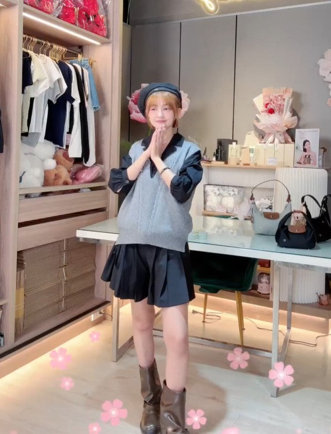 🆕新品上架【梨花瑪雅】早秋新款🐑🐏羊毛衫馬甲領V領疊穿寬鬆復古背心(3色)🤞