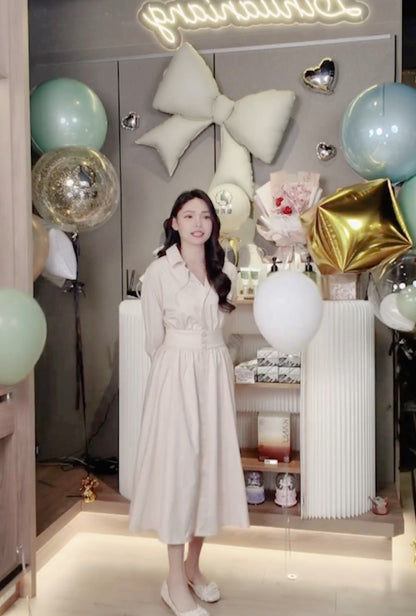 💖新品上架【梨花瑪雅】韓國設計自訂款氣質優雅韓風氣質珍珠釦襯衫垂墜美感傘裙長洋裝