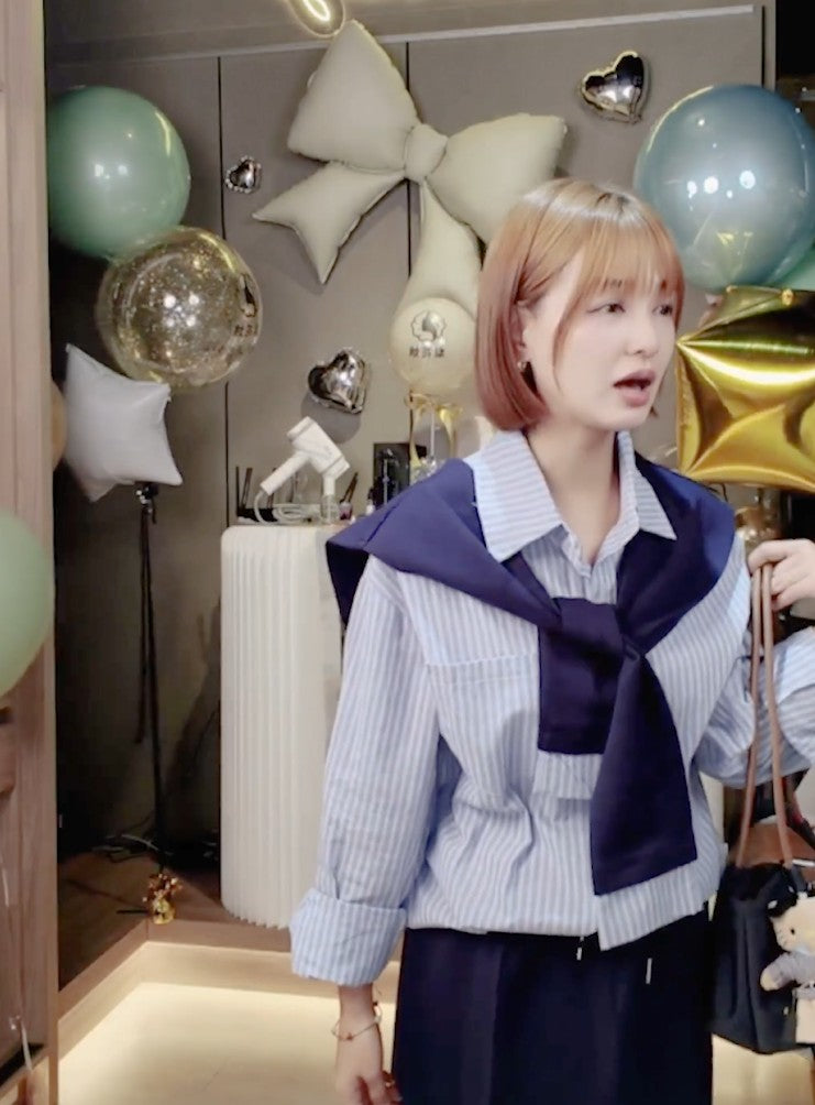 🆕新品上架💖【梨花瑪雅】秋款披肩條紋襯衫減齡穿搭休閒韓風三件式套裝🤞