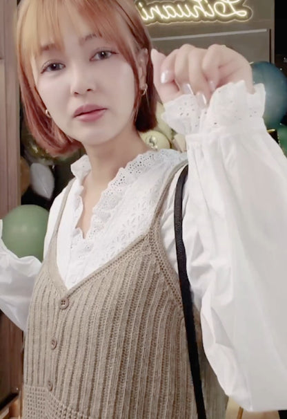 🆕新品上架【梨花瑪雅】🍁韓系溫柔百搭疊穿寬鬆開襟針織吊帶背心(3色)🤞