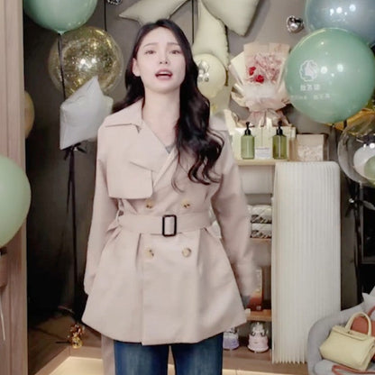 🆕新品上架【梨花瑪雅】短版英倫風卡其色經典雙排釦修身風衣外套