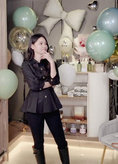 💖新品上架【梨花瑪雅】自訂款韓國設計挺感絕美透膚傘擺經典修身襯衫(三色)限量販售