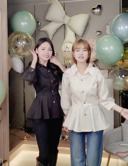 💖新品上架【梨花瑪雅】自訂款韓國設計挺感絕美透膚傘擺經典修身襯衫(三色)限量販售