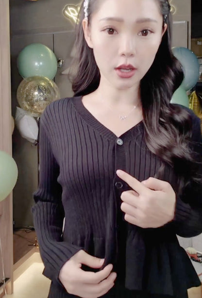 🆕新品上架💖【梨花瑪雅】秋冬款V領傘擺氣質小香風針織兩式長裙套裝(2色)🌹