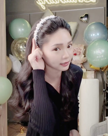 🆕新品上架【梨花瑪雅】💕法式氣質精緻蝴蝶結珍珠小香風高顱頂防滑髮箍(2色)