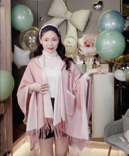 🆕新品上架💖【梨花瑪雅】秋冬新款🐏高級100%羊羔毛雙面斗篷連帽披肩外套(兩色)