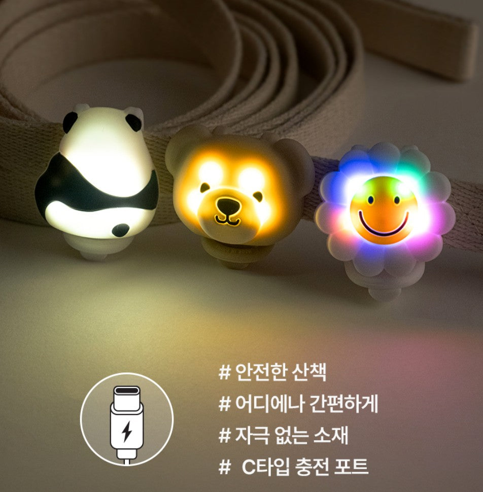 韓國BAILEY💖【梨花娘】可充電貓咪狗狗寵物照明硅膠LED燈三段式牽繩項圈掛飾 韓國連線