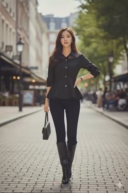 💖新品上架【梨花瑪雅】自訂款韓國設計挺感絕美透膚傘擺經典修身襯衫(三色)限量販售