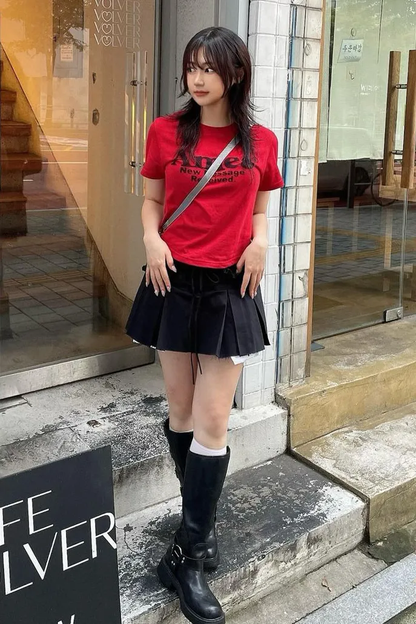 💖韓國暢銷品牌AMES-WORLDWIDE🆕新品上架 美式復古修身圓弧下擺短版 T-shirt(5色)